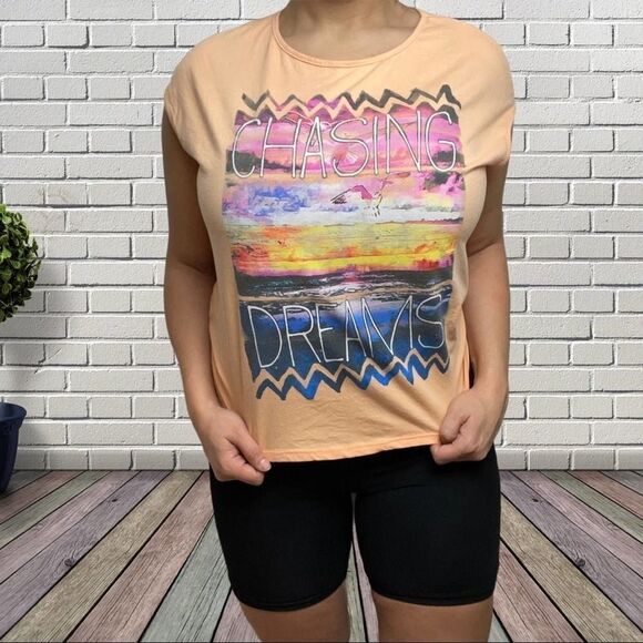 Jerry Leigh Solid Orange Chasing Dreams logo Sunset Open Back Tee Shirt size L - Picture 1 of 10